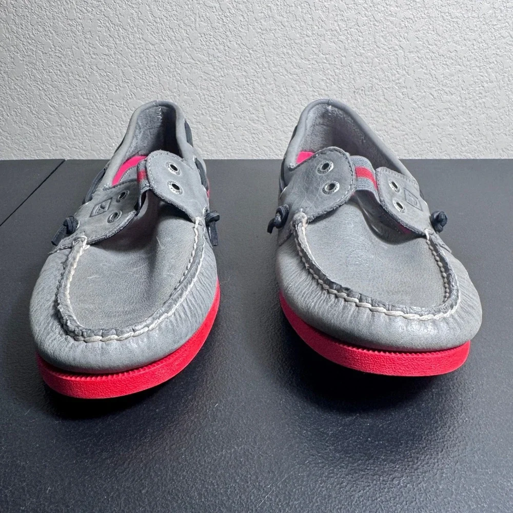 Sperry Top-Sider Mens 10.5 M Grey Leather Red Sole Boat Shoes Loafers 1049444